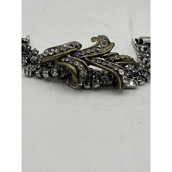 Lulu Frost J. Crew 2013 Vintage Silver Gold Tone Rhinestone Statement Bracelet - Picture 11 of 16